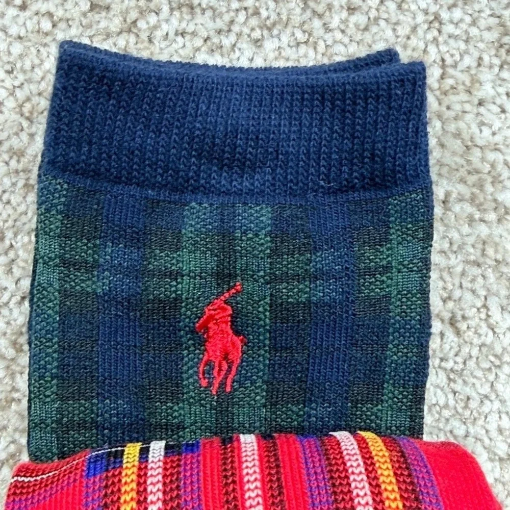 Polo Ralph Lauren 3 Pack Boys Polo Bear Plaid Crew Socks Size 9-11 Shoe 4-10 NEW